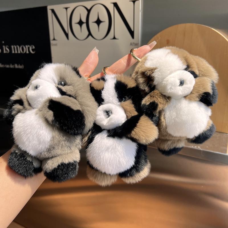 Fashion New Real Rabbit Fur Dog Doll Pendant Cute Dog Keychain Toys Keyring Handbag Charm Ornament Plush Jewelry Gifts