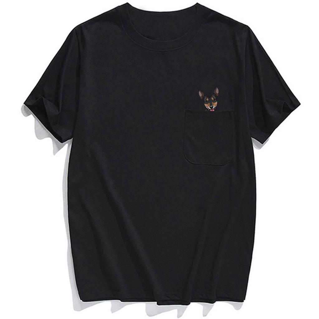 Summer Printed Pocket Animal Short Sleeved T-shirt Suitable for Both Men Women Cotton Black Round Neck Shirt T-Shirts Unisex