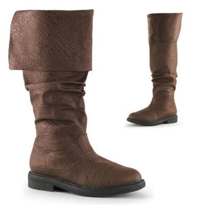Mittelalterliche Herren-Damen-Schuhe Kniehohe Stiefel Flache Herrenstiefel Retro Cowboy Schwarz Braun Cosplay-Stiefel