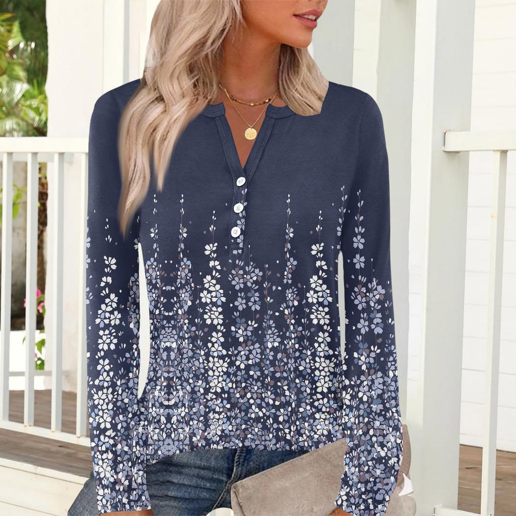 Lässiges und modisches Damen-T-Shirt mit Vintage-Blumenmuster, Rundhalsausschnitt und langen Ärmeln.