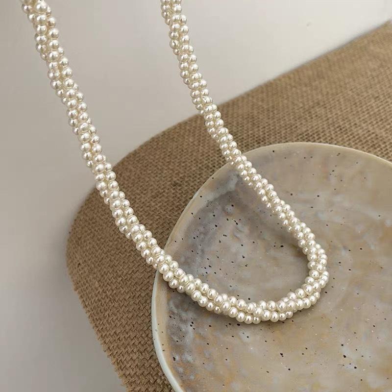 Multi-Layer Twining Pearl Choker Necklaces For Women Girls Vintage Elegant Geometric Beaded Necklaces Jewelry Accessories