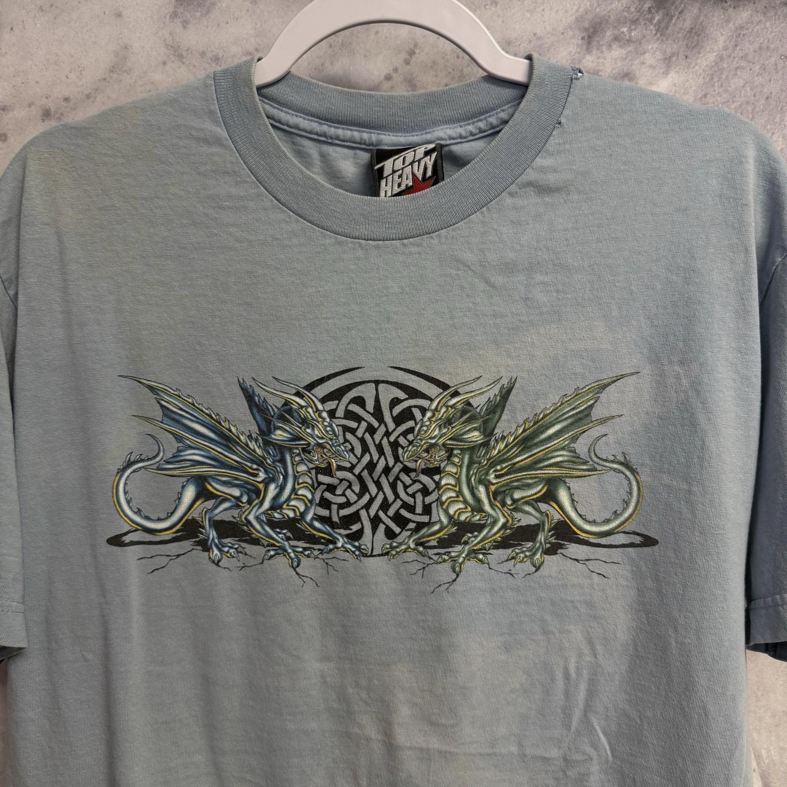 Vintage Top Heavy Tribal Dragon T Shirt Mens Large Blue Y2k Skater XXXXL
