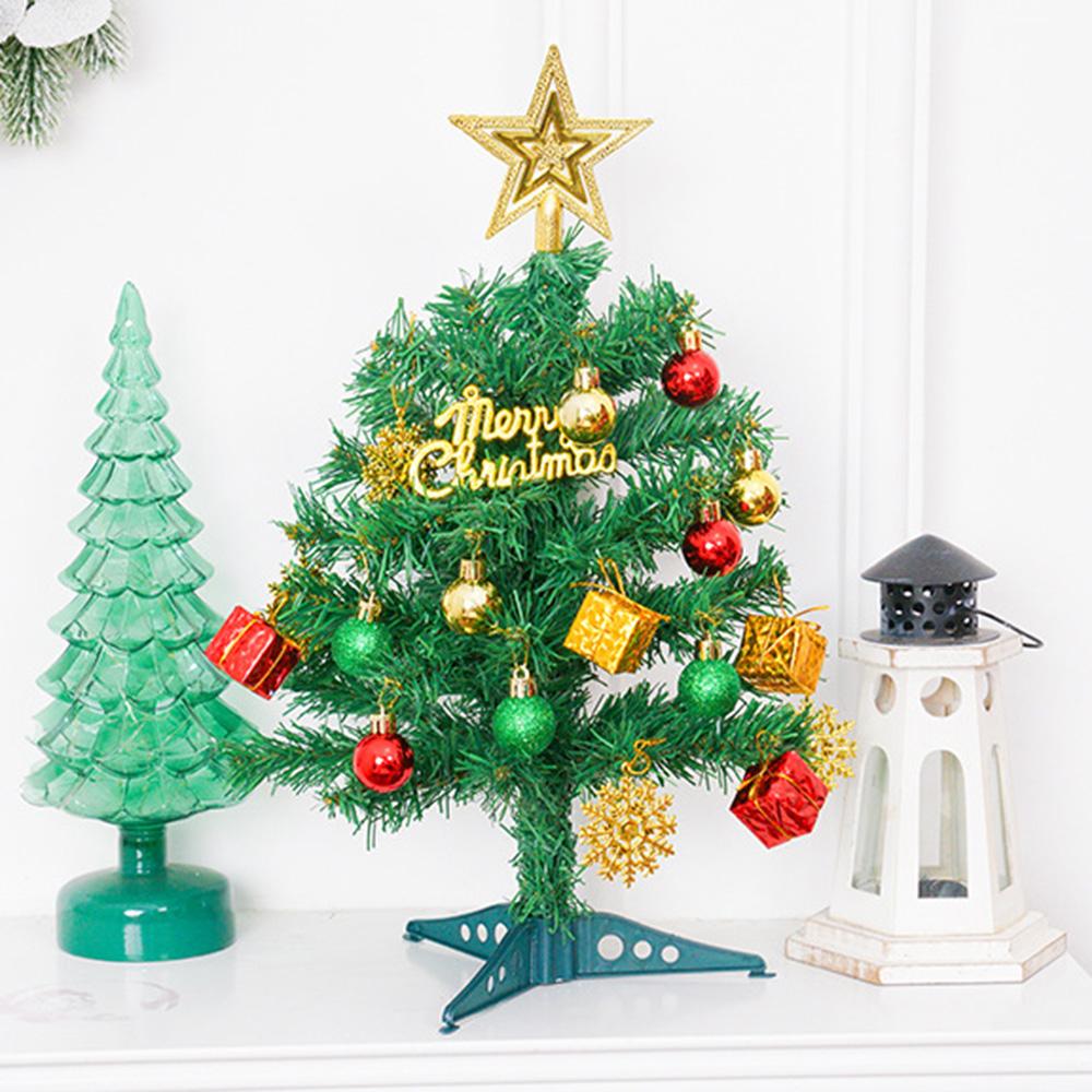 40cm Mini Tabletop Christmas Tree PVC Christmas Tree with Hanging Ornaments for DIY Christmas Decoration
