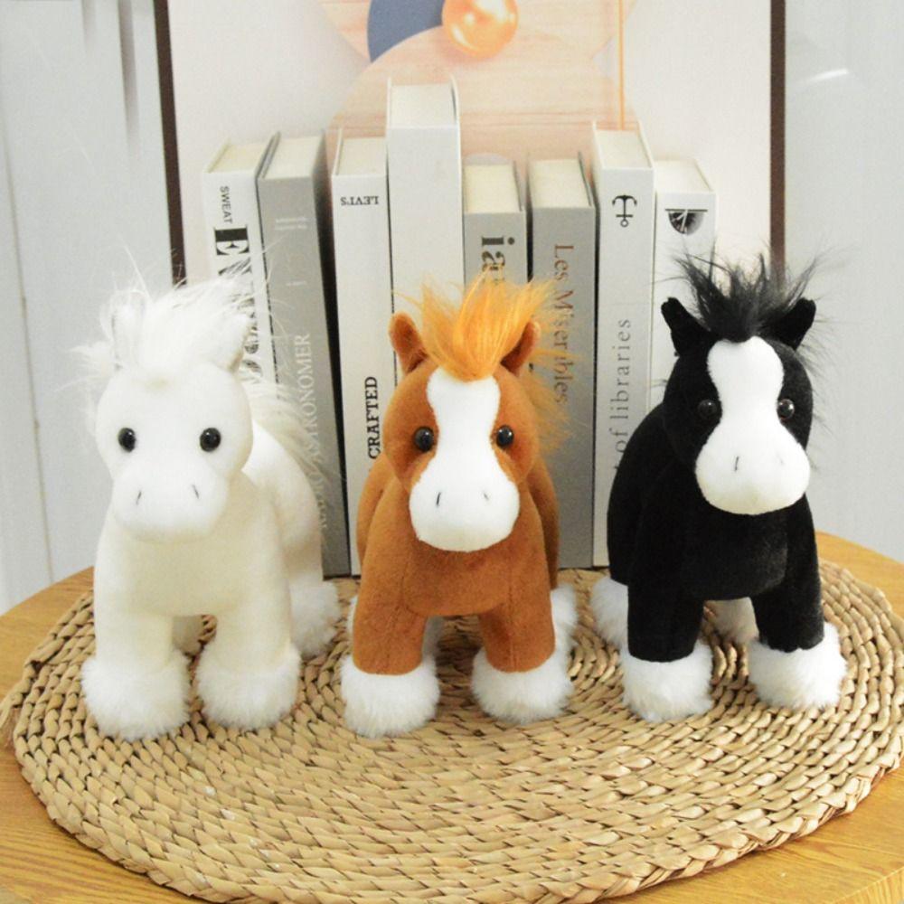 PP Cotton Fine Horse Plush Toy Fluffy Long Hair Horse Stuffed Doll New Year