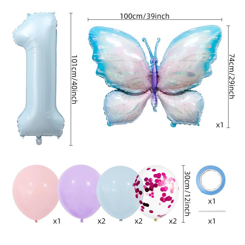 Digital Balloon Butterfly Set Aluminum Film Balloon Baby Blue Children'S Birthday Party Decoration Props