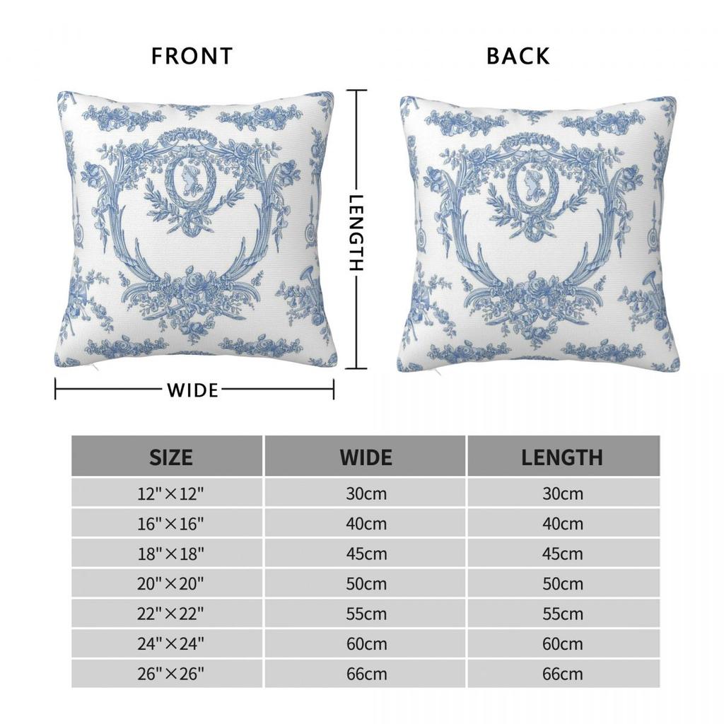 Marie Toile Blueberry Square Pillowcase Polyester Linen Velvet Pattern Zip Decorative Sofa Cushion Case 18