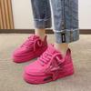 Pink Women Leather Flat Shoes Spring Autumn Chunky Increased Woman Casual Sneakers Fashion Lace-up Vulcanized Shoe Zapatos Mujer
