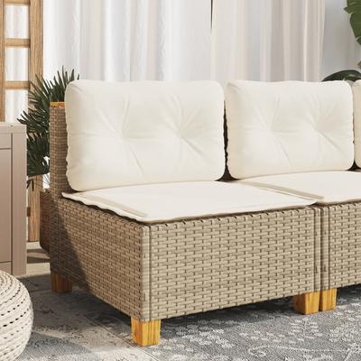 Garden Sofa Without Armrests with Cushions Beige Poly Rattan