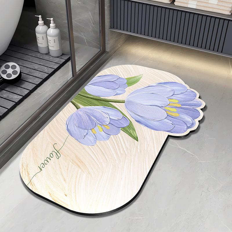 Fresh and Simple Special-shaped Flowers Diatom Mud Bathroom Toilet Toilet Door Water Absorption Dirt-resistant and Easy To Take Care of Floor Mat
