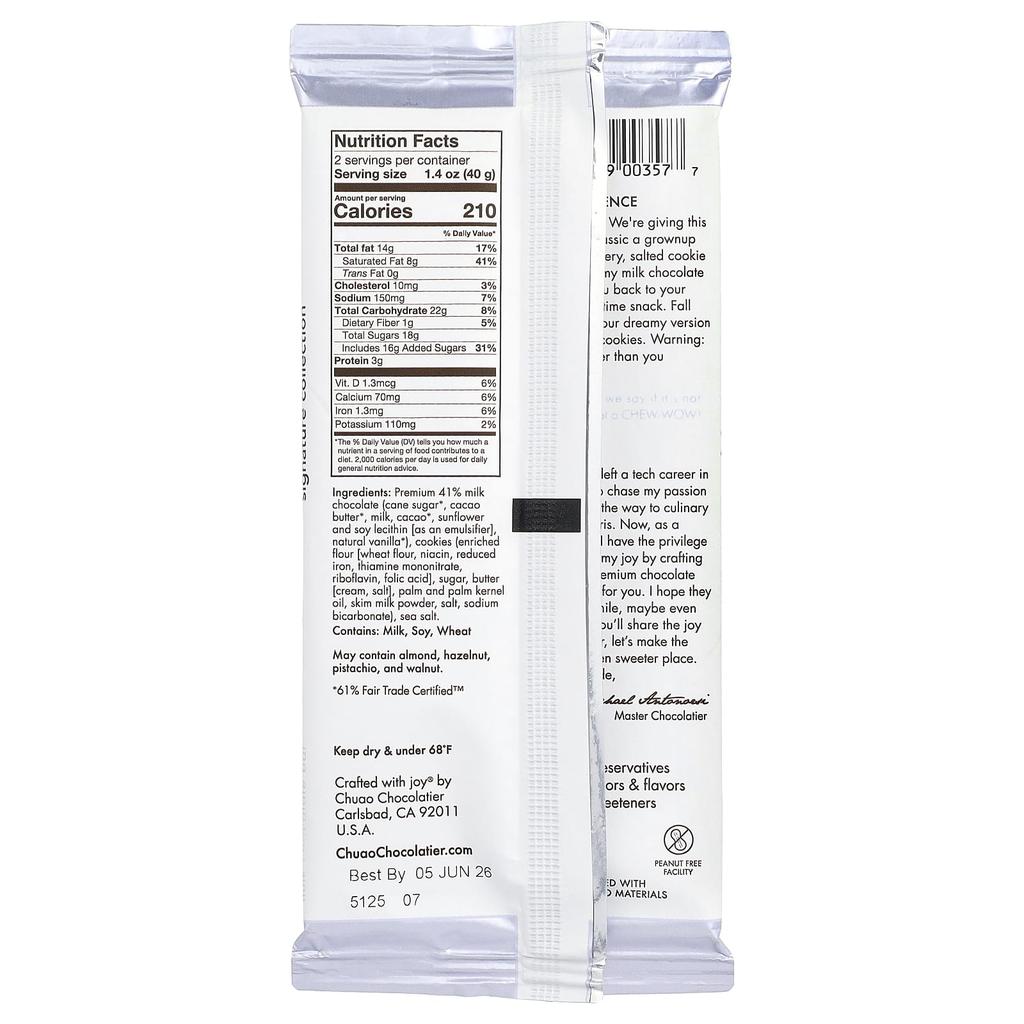 Chuao Chocolatier, Milk Chocolate Bar, Milk & Cookies, 80g (2.8oz)