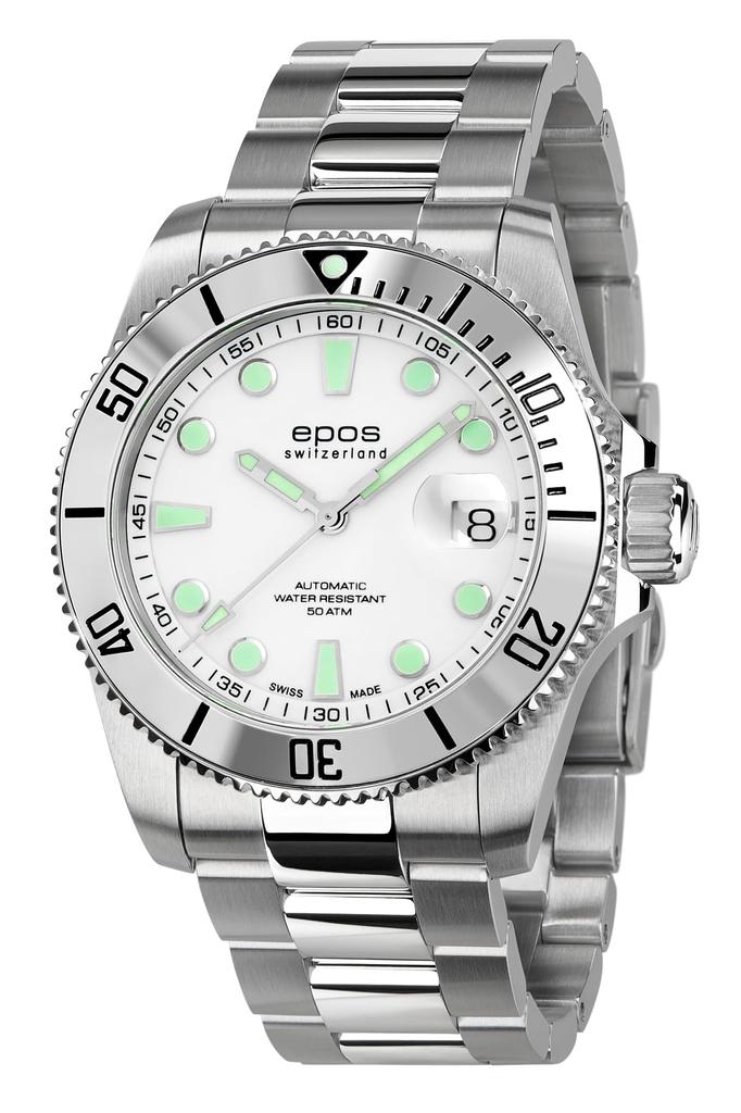 EPOS 3504SL Automatic Sporty Water Resistant to Silver Men's Diver's Watch, 500m,