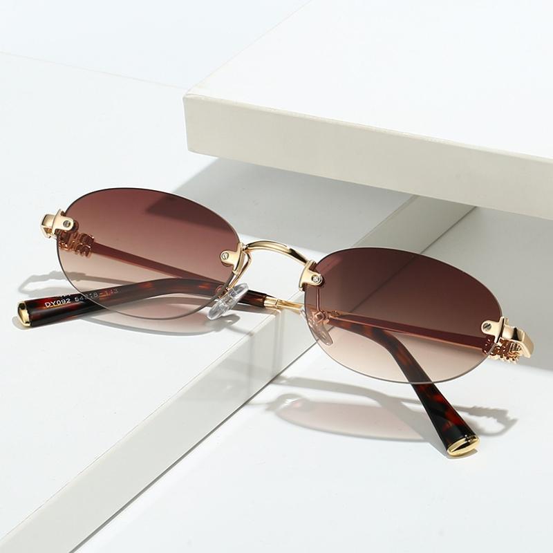 Fashionable Oval Frameless UV400 Sunglasses Durable Comfortable Street Photography Shades Glasses for Men Women