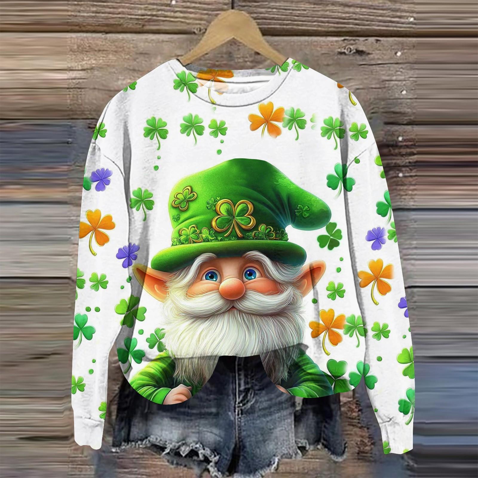 

Женская мода ул.. День Святого Патрика Печатный Длинный Рукав Свободный Круглый Вырез Толстовка Топ Осень XXXL