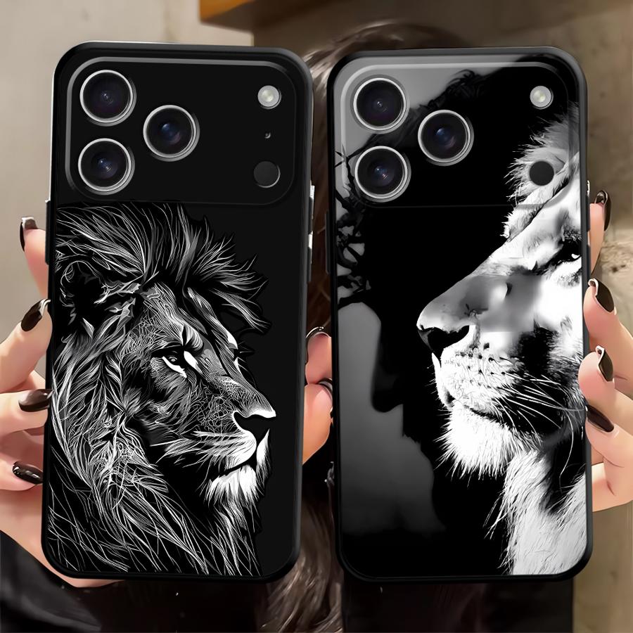 Animal Lion Pattern Case for iPhone 15 16 14 Plus XR 17Air 7 8 13 12 11 17 Pro Max XS Max Black Soft Phone Cover