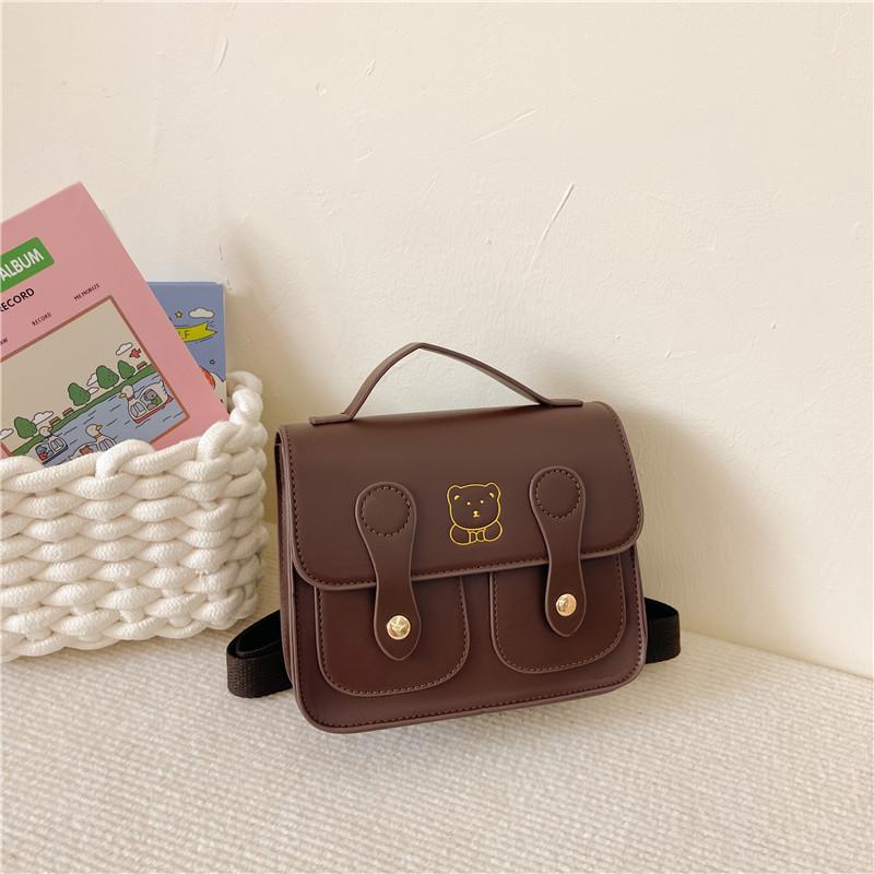 Modern Korean Dual Shoulder Bag For Kids Cute Retro School Backpack With Bear Print кофейный