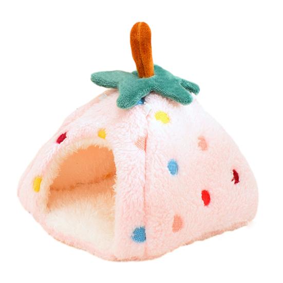 Comfortable Pet Sanctuary Plush Strawberry Hamster Bed, Soft Winter Warm Hideout, Cute Cozy Enclosed Cave Bed for Gerbil, Sugar Glider,