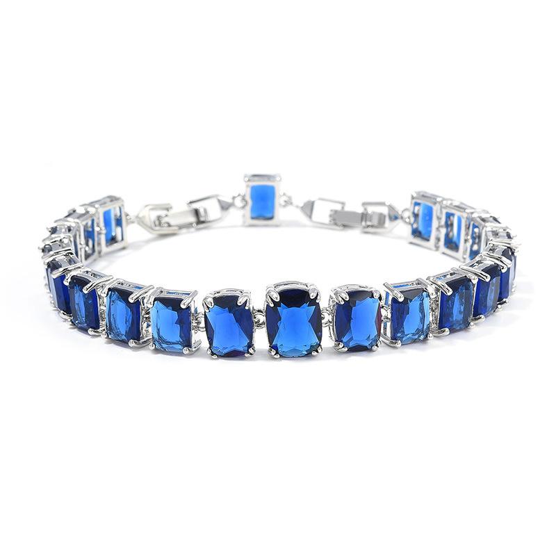 Square Zircon Bracelet Girls Niche Copper Electroplated White Gold 24K Gold Inlaid with Precious Stones Light Luxury Premium Bracelet