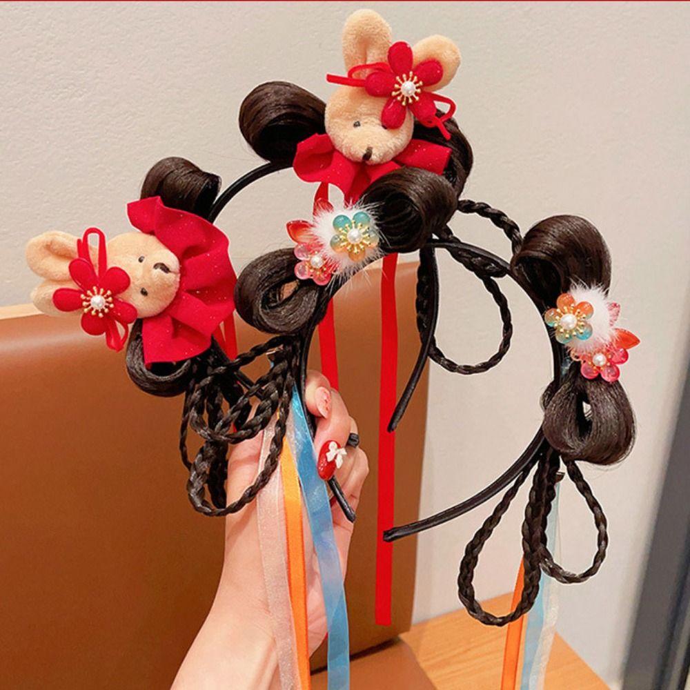 Tassel Chinese New Year Headwear Braid Hair Hanfu Hair Sticks Lovely Red Bow Hairband Baby
