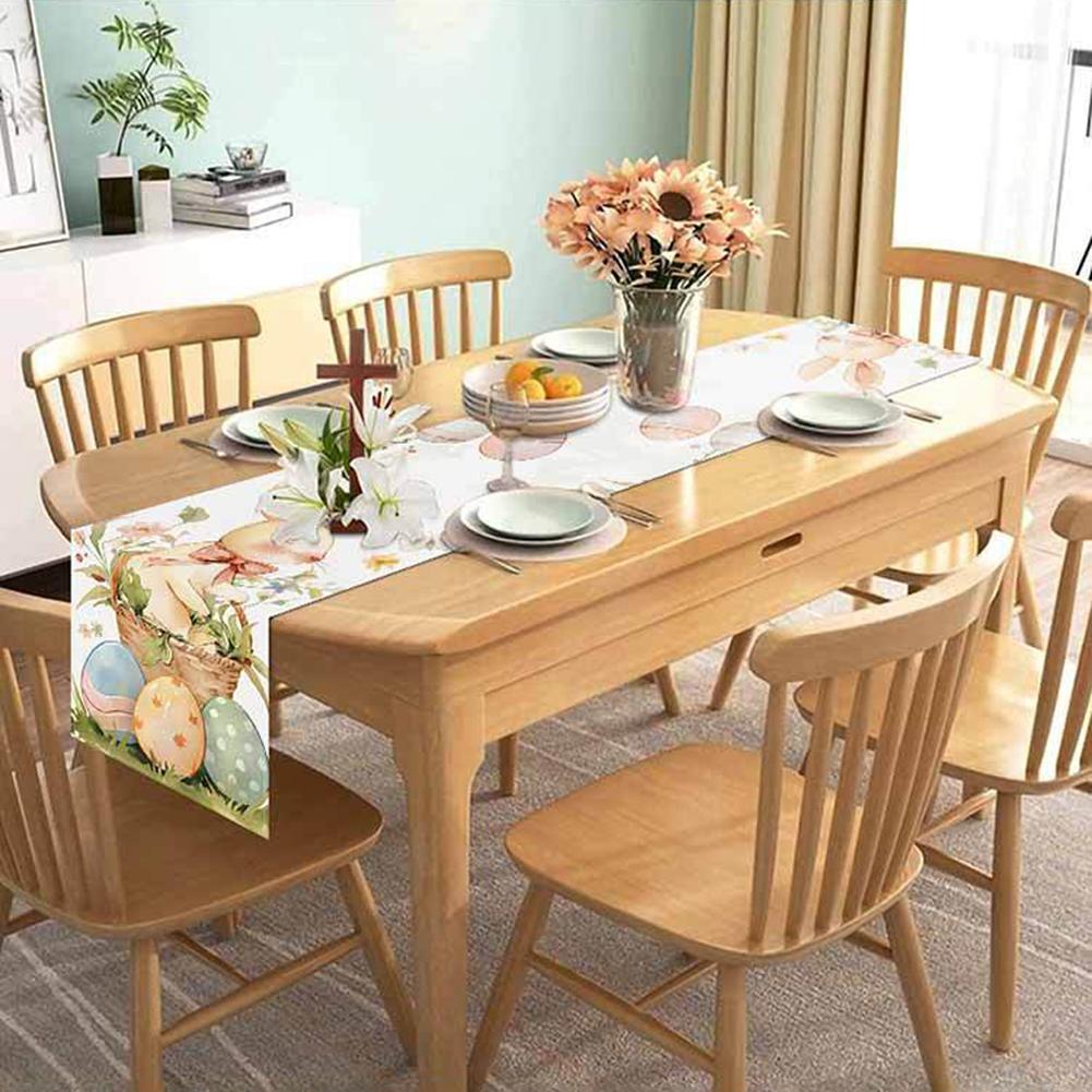 Easter Bunny Eggs Linen Table Runner Easter Rabbit Table Runner Washable Spring Table Runners for Kitchen Dining Table Decor