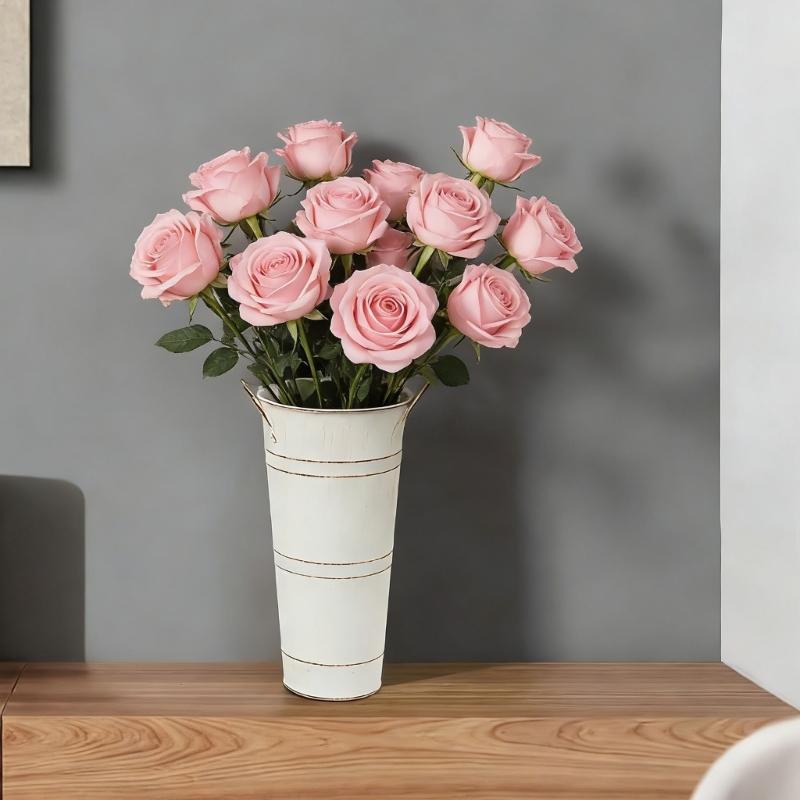 Vasos Metálicos Galvanizados para Floricultura Decoração Rústica de Fazenda Balde de Flores Suporte de Flores de Lata Rústico para Plantas Cortadas Decoração de Casa