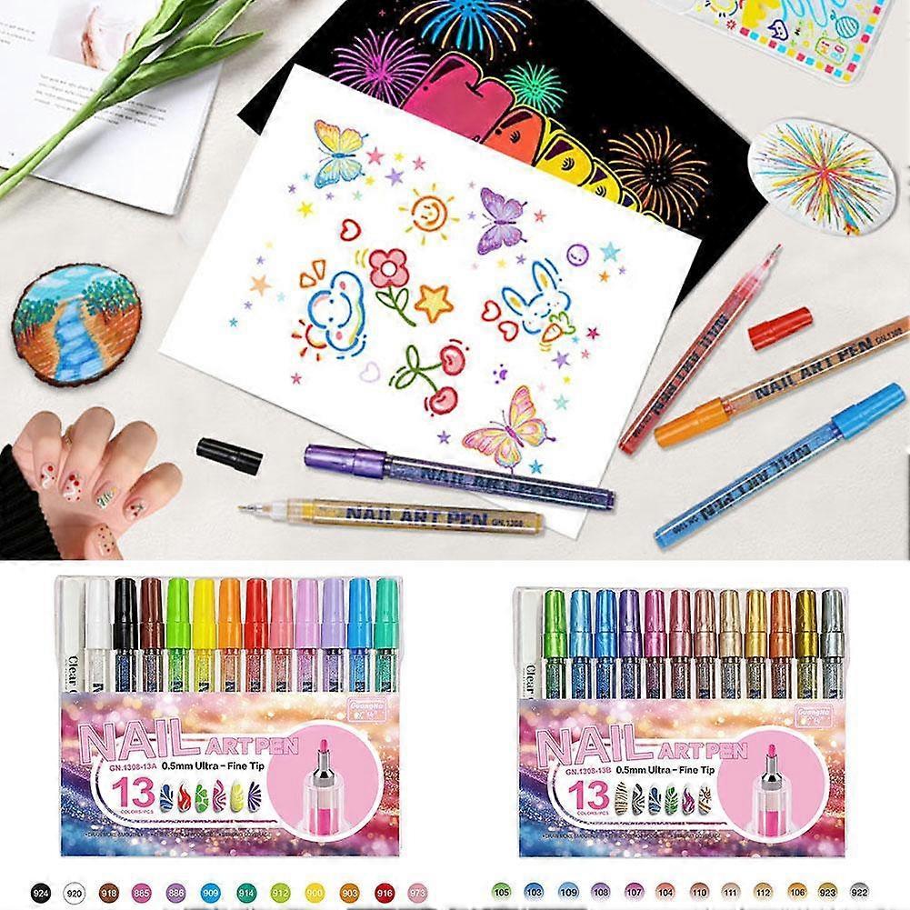 Nail Art Pens for Painting Nails, Includes One Clear Coat Marker Diy Nail Art Tools