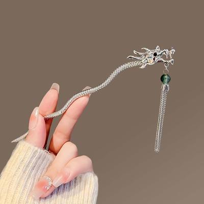 Wave Shape Dragon Hair Stick Headwear Chinese Style Hair Clip Elegant Hanfu Tassel Hairpin  Daily