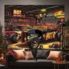 A Vintage Modified Car Garage Background Banner - Designed by a Vintage Car Studio Made of Durable Polyester Fabric