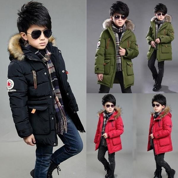 Boy Child Coats Kids Down Jacket Winter Warm Fur Collar Hooded Coat Thicken Padded Cotton Clothes
