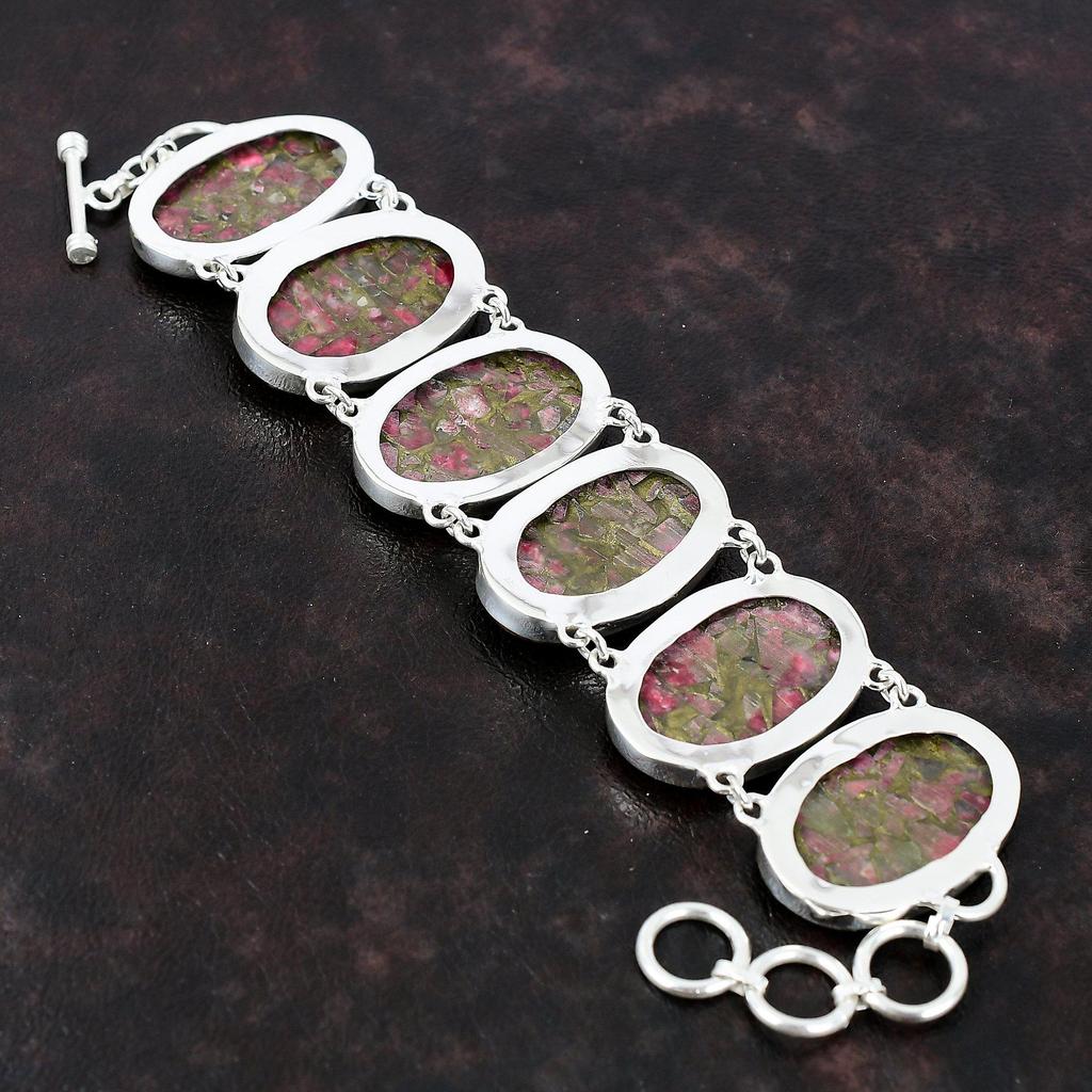 Kupfer Thulit Armband 925 Sterling Silber Armband Edelstein Handgemachter Schmuck Verstellbares Kettenarmband Geschenk für Frau Heilstein Schmuck