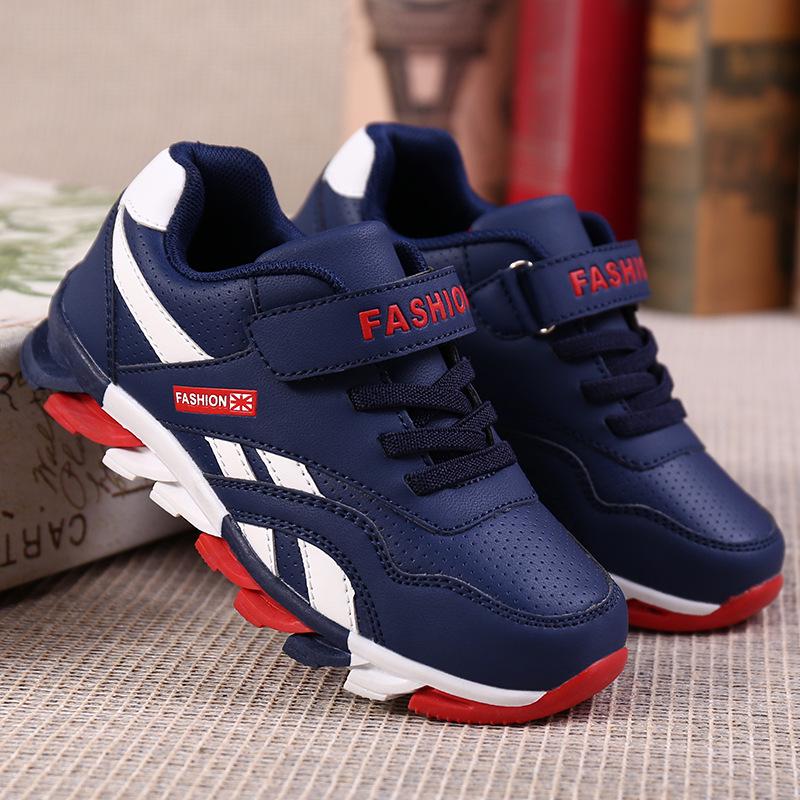 Boys' sports shoes 2025 spring and autumn new mesh breathable fashion leather surface middle and older children's students soft-soled running sho