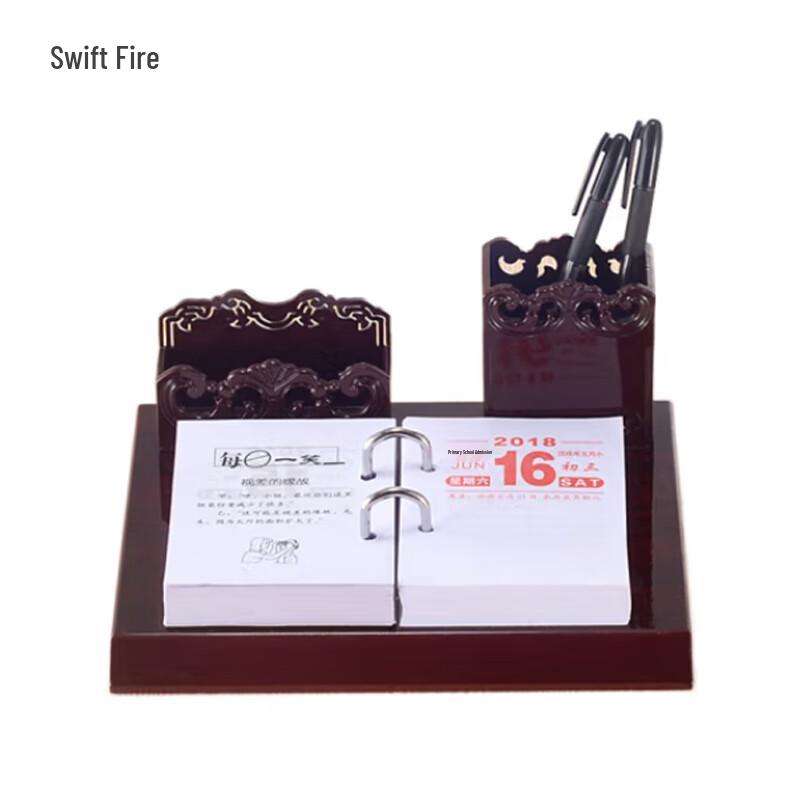 Xunhuo Wooden Desk Calendar Holder & Pen Organizer
