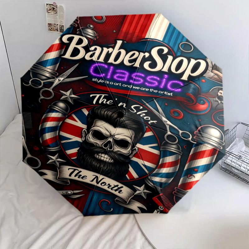 1PC Skull Scissors Artwork Automatic Umbrella - Suitable Travel Outdoor Portable Umbrella Birthday Gift Daily Essentials