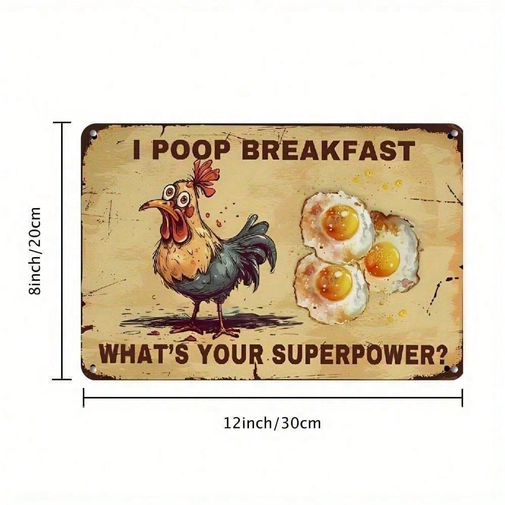 Vintage Rooster Metal Sign Funny Farmhouse Kitchen Wall Decor Retro Rustic Chicken Eggs I Poop Breakfast Home Bar Man Cave Bar A