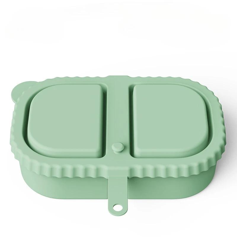 Small Silicone Snack Containers with Lids, Reusable Food Storage Containers, Salad Dressing Container, Mini Double Compartment