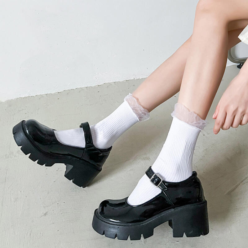 Aging see-through frill mid-calf women s socks fashion socks beige