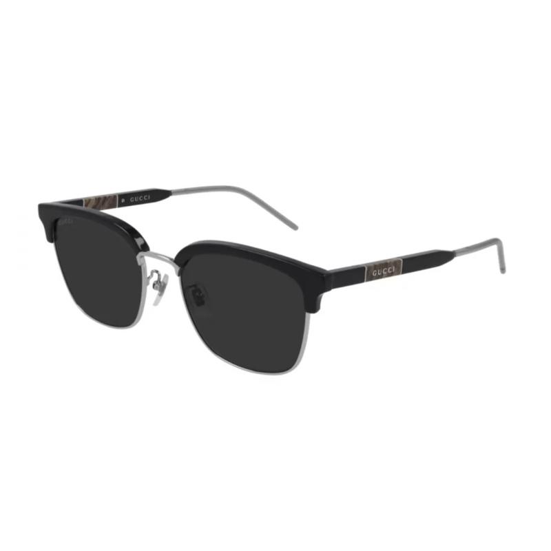 GUCCI Half Frame Marbled Label Silver Temple Sunglasses Black Unisex