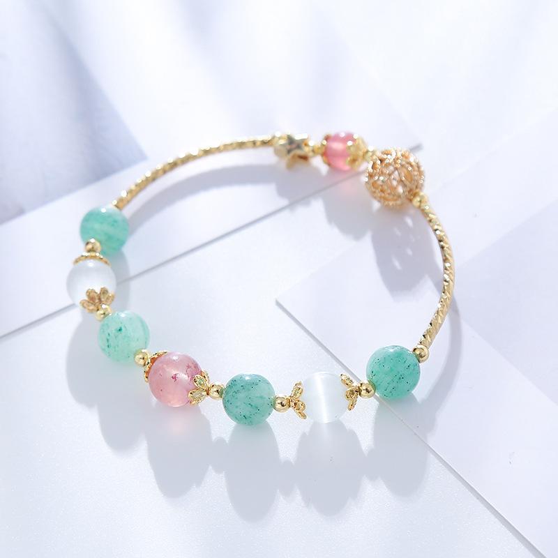 

Green Strawberry Crystal Opal Bracelet Moonstone Bangles Women Fashion Jewelry accessories Gift зелений