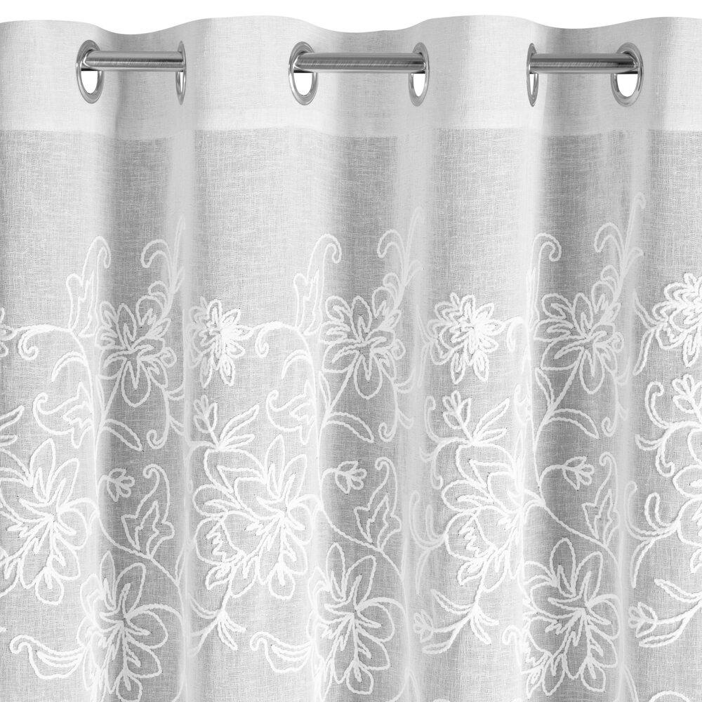 Lily Curtain 140X250 Cm White Embroidered Flowers Eyelets