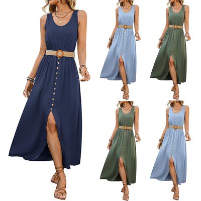 Women's Dresses Casual Split Solid Color Sleeveless V-Neck Dresses