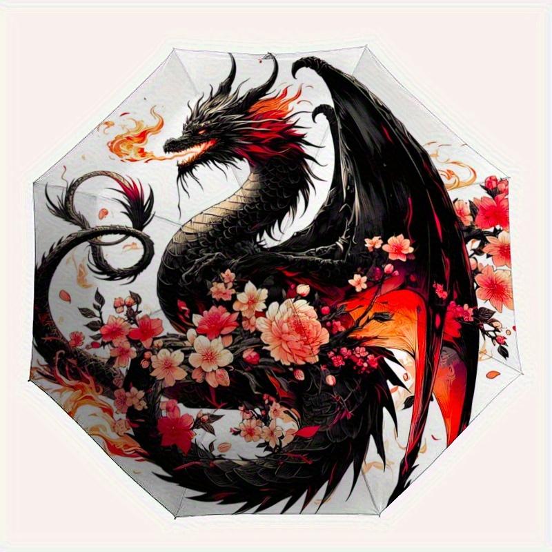 1pc Dragon Themed Pattern Design Pattern Beautiful Looking Automatic Folding Umbrella, 3 Folding, 8 Iron Frame Design, Durable and Suitable for T