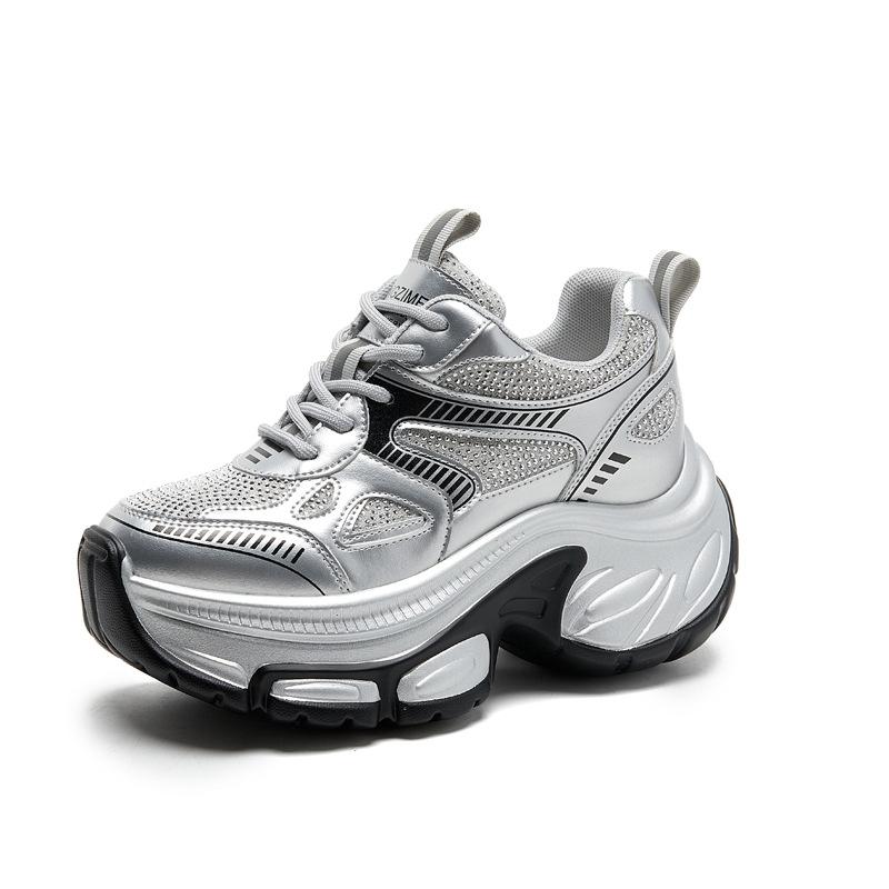 

Platform dad shoes 2025 summer breathable new explosive inner height increase women s shoes mesh sports casual fashion white shoes 39 серебряный