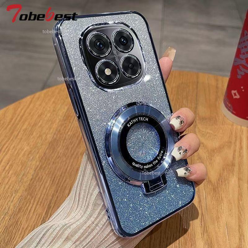 Glitter Plating Case For Xiaomi Redmi 14C Note 14 Pro Plus 4G 5G Fundas For Magnetic Phone Holder Soft Silicone Cover