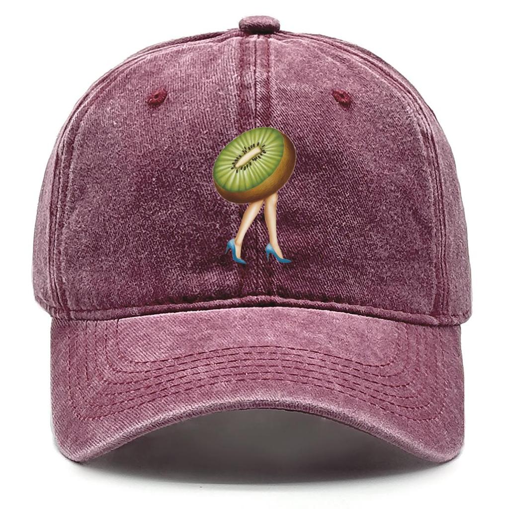 Kiwi Fruit High Heels Print Adjustable Sun Hat, Fruit Trucker Hat Headwear Unisex Simple Cotton Snapback Baseball Cap