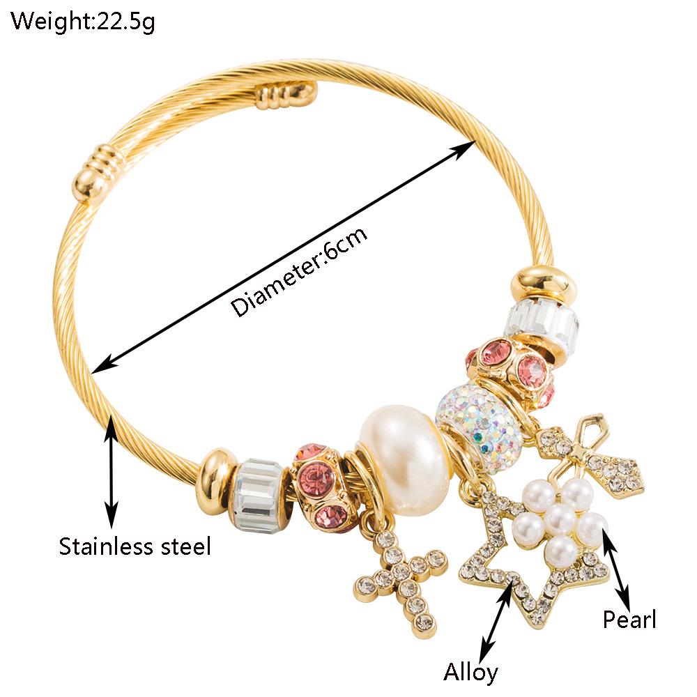 European and American Fashion Korean Style Open Bracelet for Women Heart Cross Bear Inlaid Diamond Bracelet