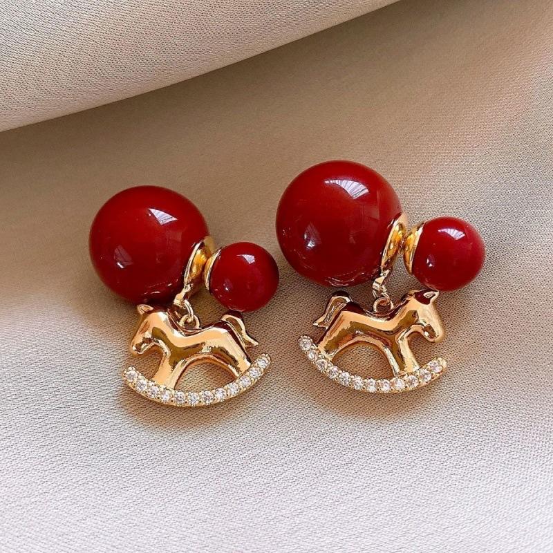 New red pony earrings women's front and rear two wearing natal year pony ear jewelry