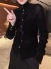 Women's Designer Velvet Long-Sleeve Top with Gold Buttons - Early Spring 2026 Collection