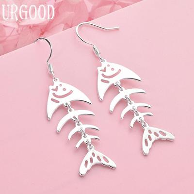925 Sterling Silver Fish Pendant Earrings Wedding Jewelry