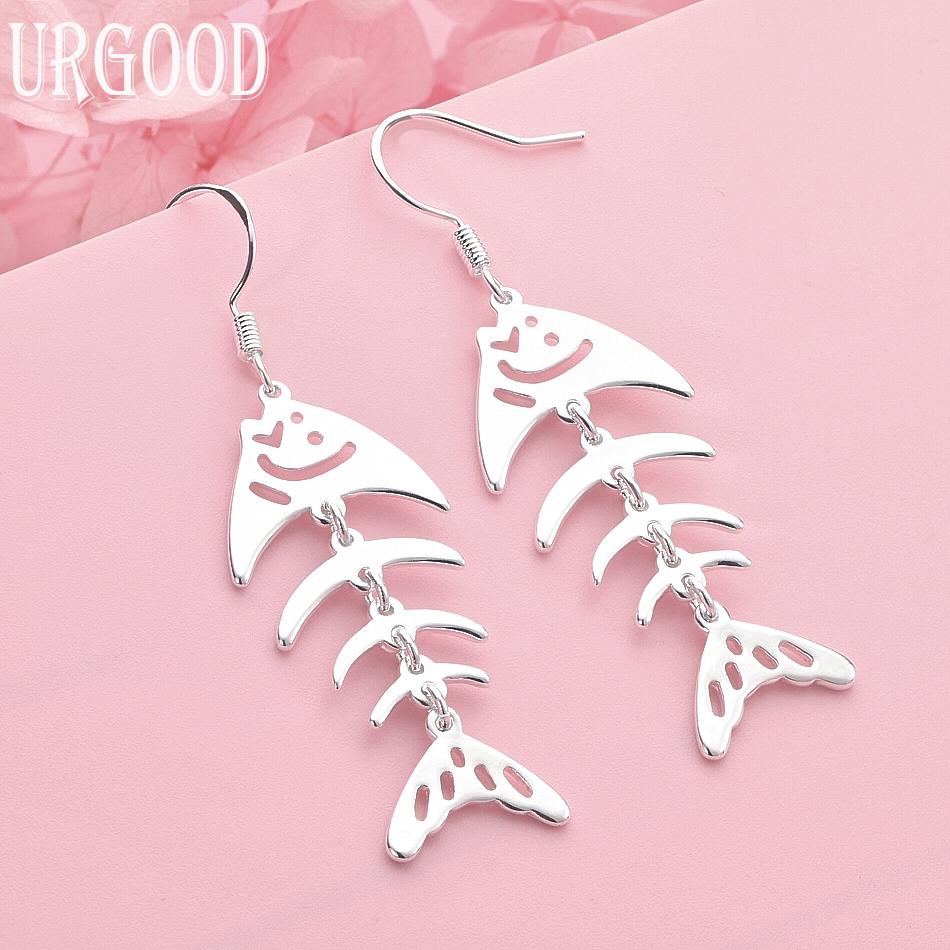 

925 Sterling Silver Fish Pendant Earrings Wedding Jewelry 5.20*1.70cm