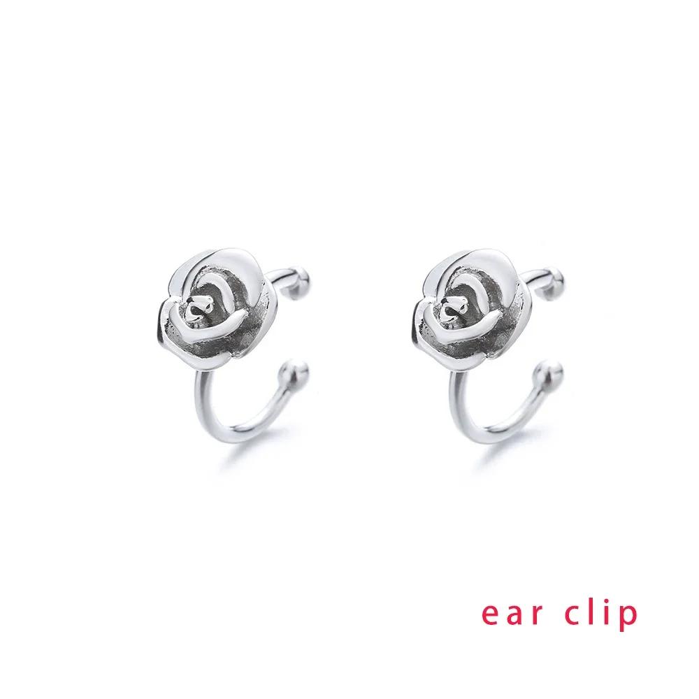PONYKISS Silver Colorful Rose Cute Plant Stud Earring for Women Minimalist Fine Piercing Screw Bead Accessories