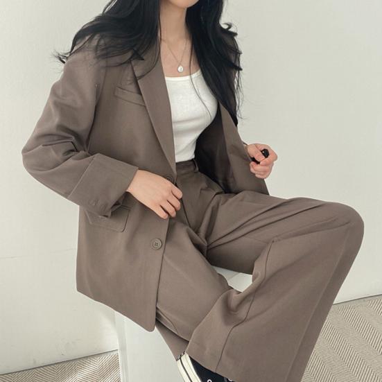 Women Spring Autumn Suit Coat Lapel Long Sleeve Flap Pockets Solid Color Loose Fit Casual Blazer Workwear